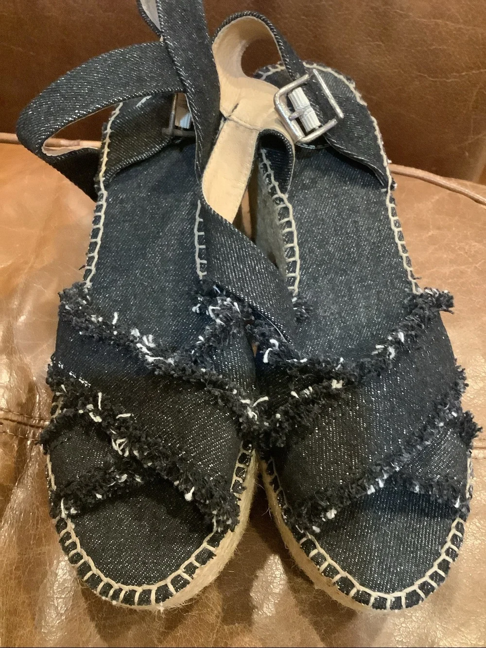 Toni Pons Espadrille Sandals Block Heel Open Toe Dark Blue Denim Size 9 (40) NEW